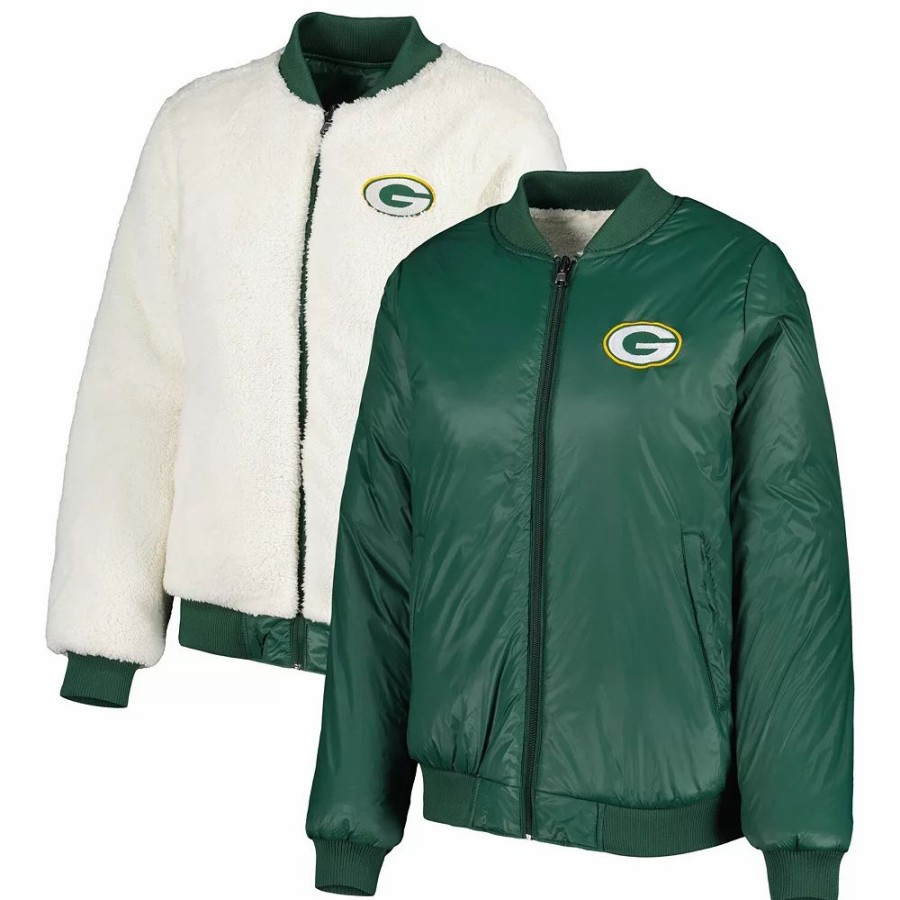 Clothing * | Women'S G-Iii 4Her By Carl Banks Oatmeal/Green Green Bay Packers Switchback Reversible Full-Zip Jacket