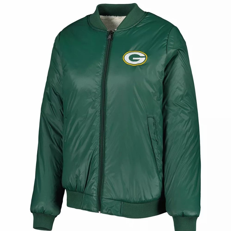 Clothing * | Women'S G-Iii 4Her By Carl Banks Oatmeal/Green Green Bay Packers Switchback Reversible Full-Zip Jacket