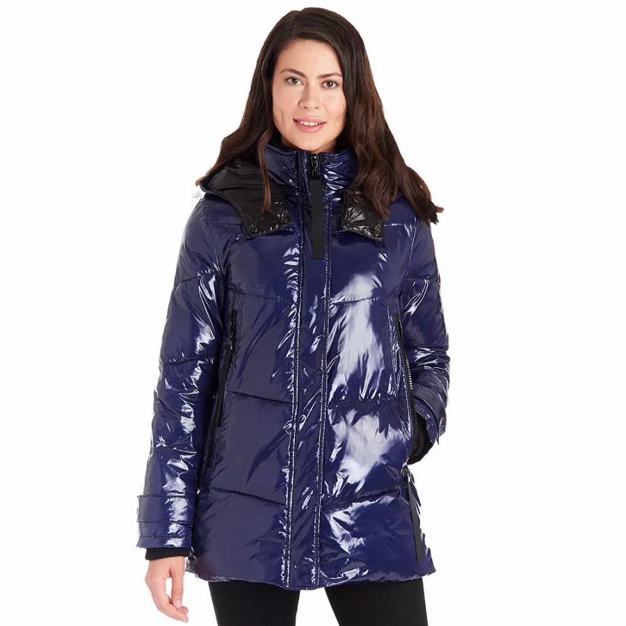 Clothing * | Women'S Fleet Street Faux Down Puffer Coat With Fancy Pocket Details Cobalt