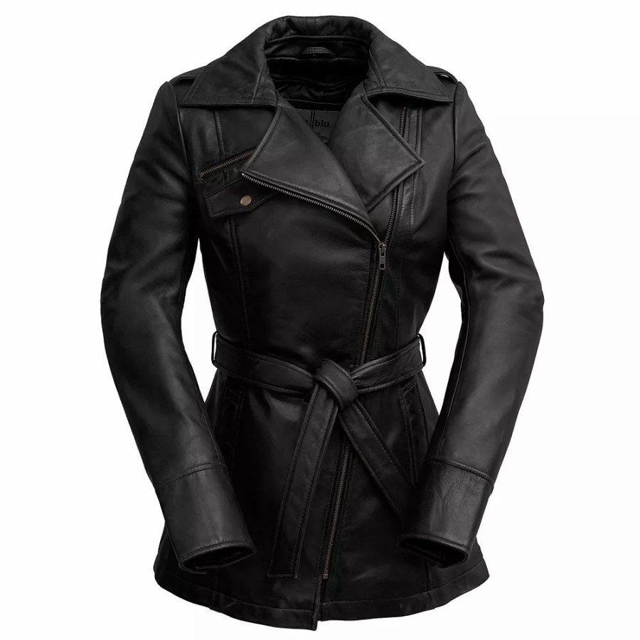 Clothing * | Women'S Whet Blu Leather Trench Coat