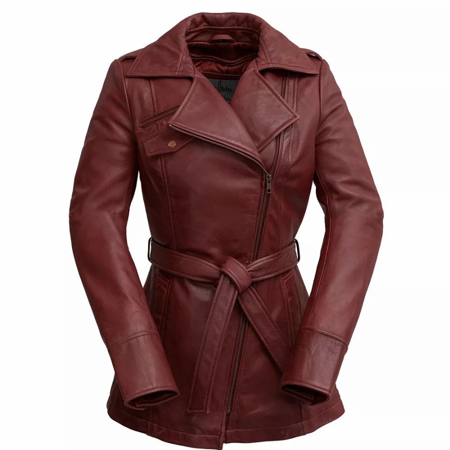 Clothing * | Women'S Whet Blu Leather Trench Coat