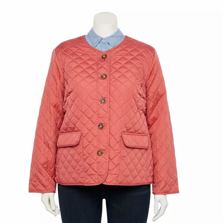 Clothing * | Plus Size Croft & Barrow Quilted Snap-Front Jacket