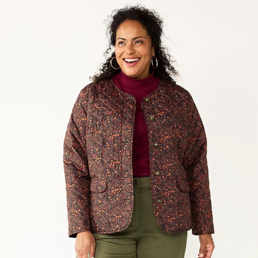 Clothing * | Plus Size Croft & Barrow Quilted Snap-Front Jacket