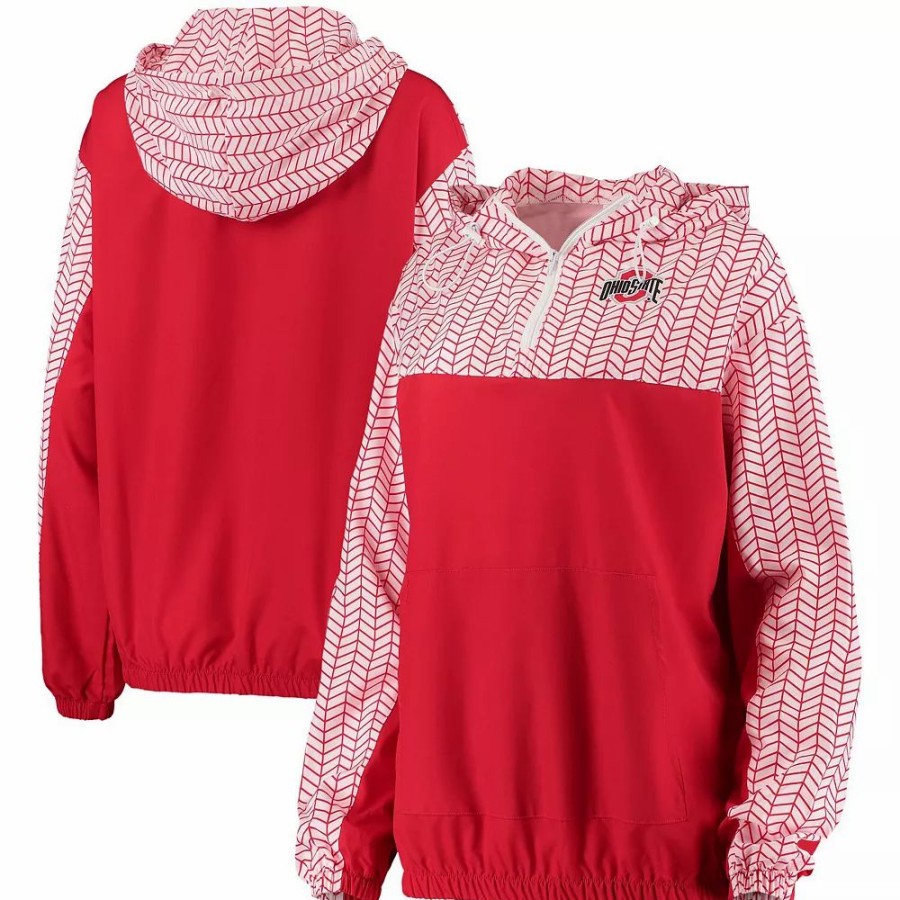 Clothing * | Women'S Zoozatz Scarlet Ohio State Buckeyes Chevron Swishy Quarter-Zip Hoodie Jacket