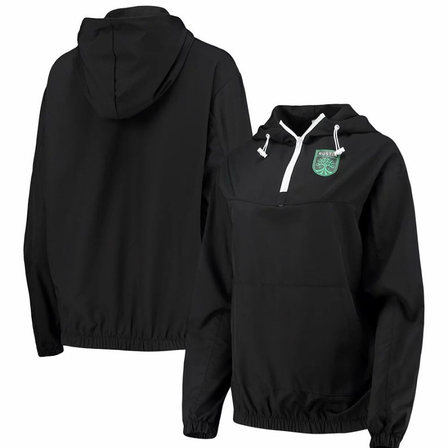 Clothing * | Women'S Zoozatz Black Austin Fc Swishy Anorak Quarter-Zip Jacket