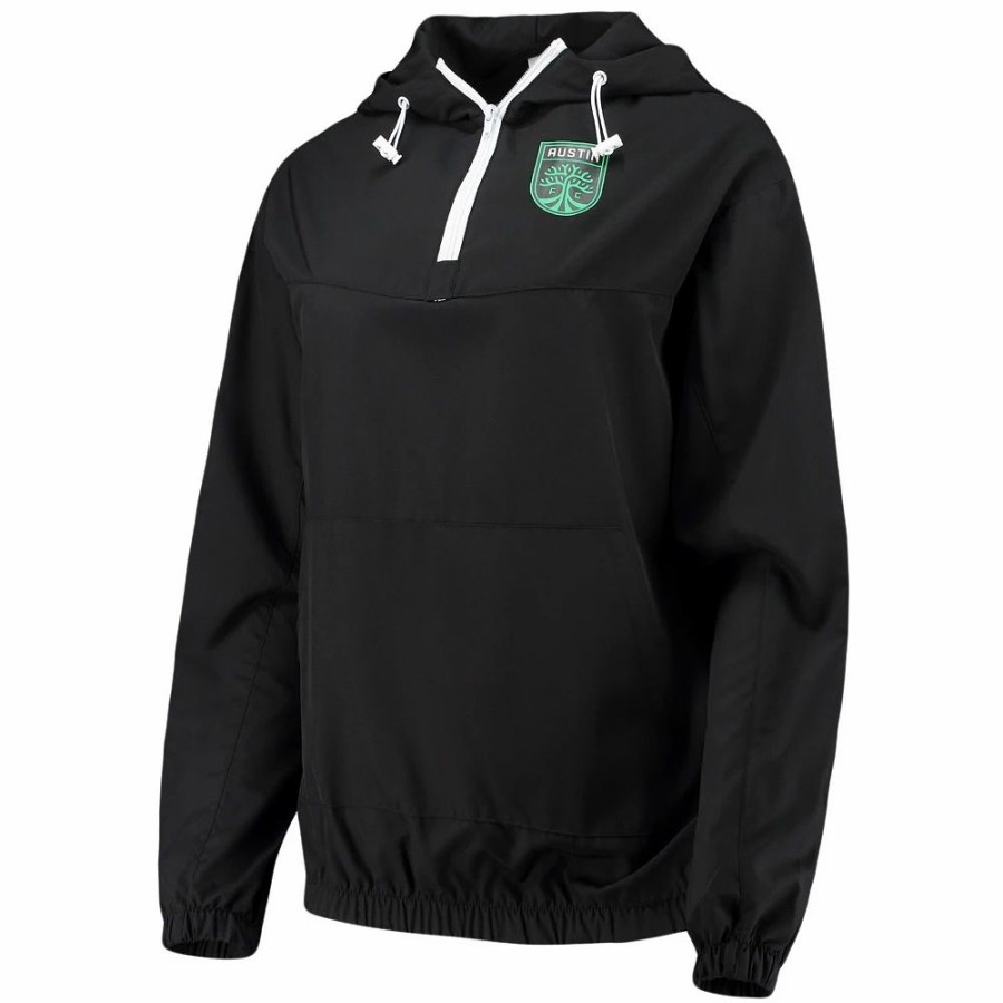 Clothing * | Women'S Zoozatz Black Austin Fc Swishy Anorak Quarter-Zip Jacket