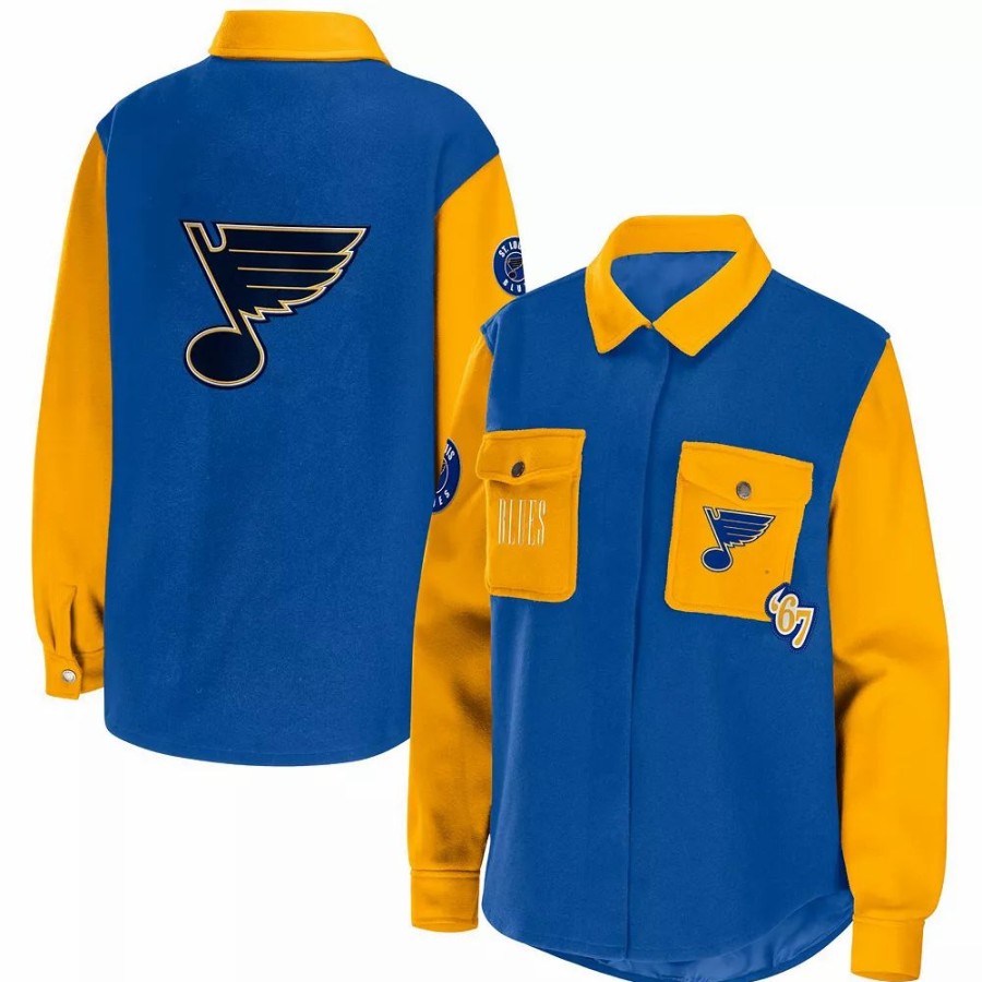 Clothing * | Women'S Wear By Erin Andrews Blue/Gold St. Louis Blues Colorblock Button-Up Shirt Jacket