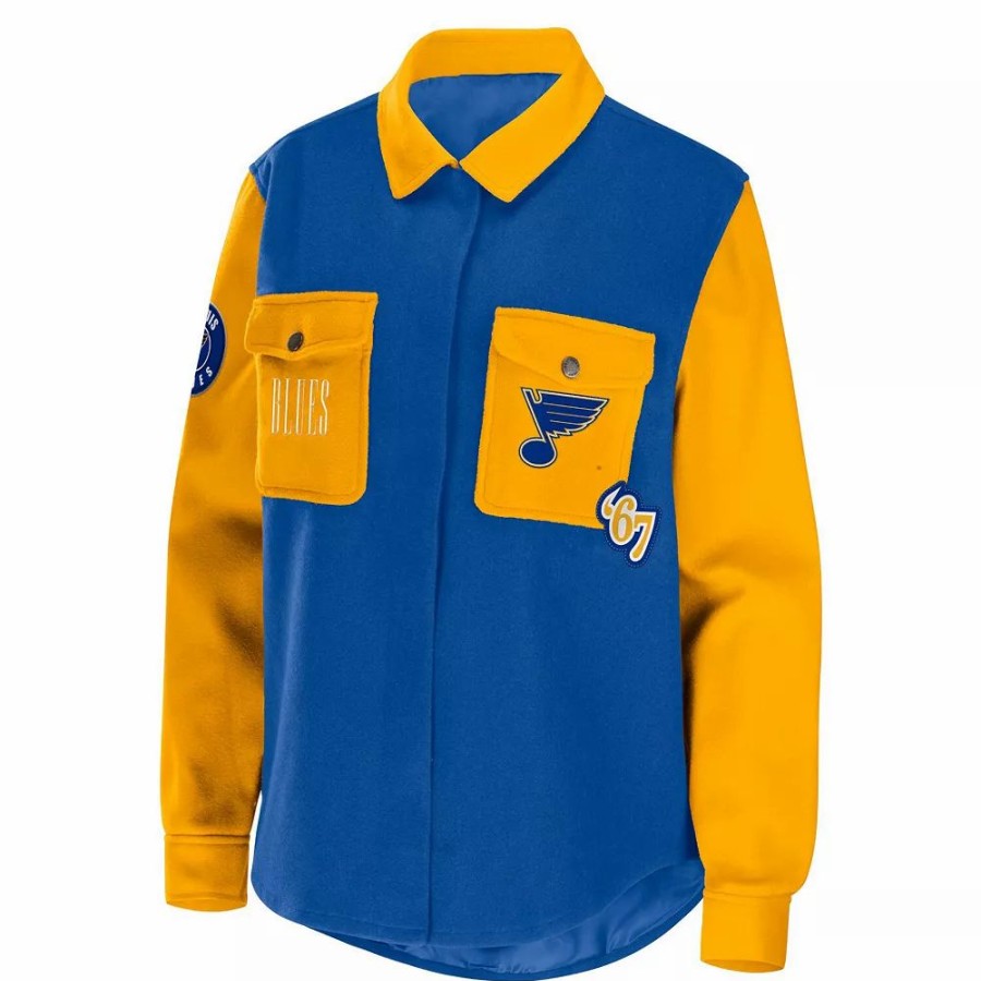 Clothing * | Women'S Wear By Erin Andrews Blue/Gold St. Louis Blues Colorblock Button-Up Shirt Jacket