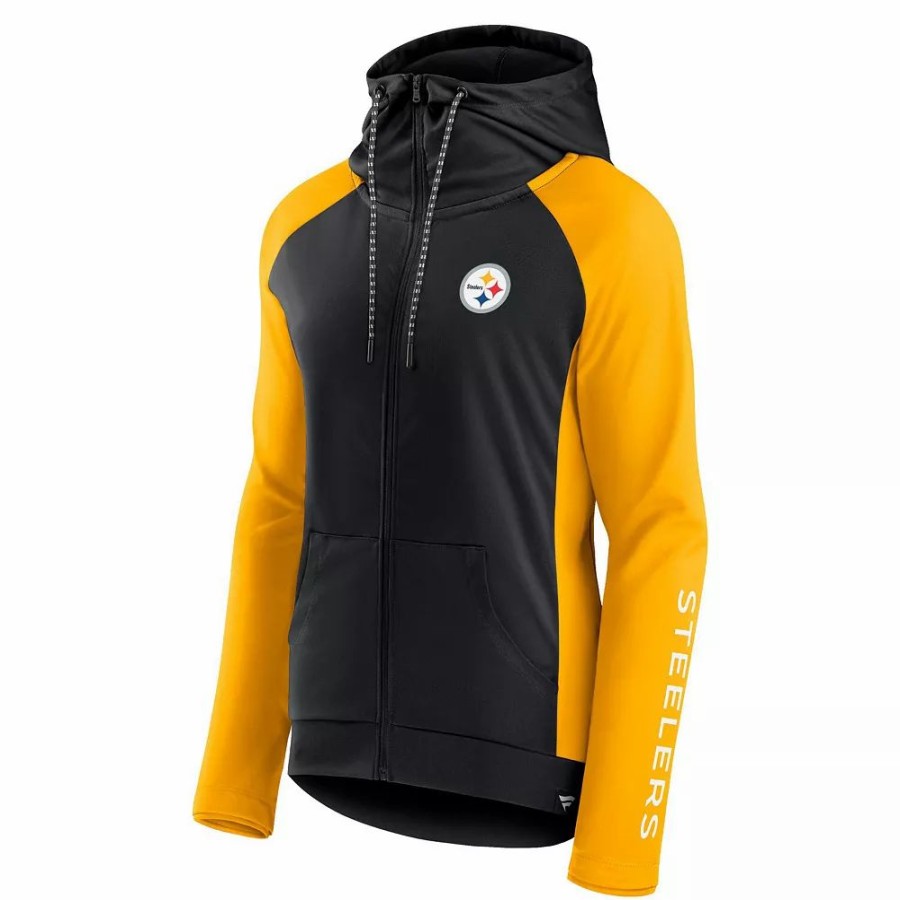 Clothing * | Women'S Fanatics Branded Black/Gold Pittsburgh Steelers End Around Raglan Full-Zip Hoodie