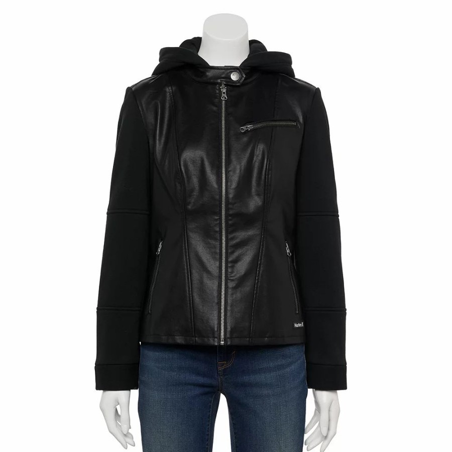 Clothing * | Women'S Hurley Hood Faux-Leather Jacket