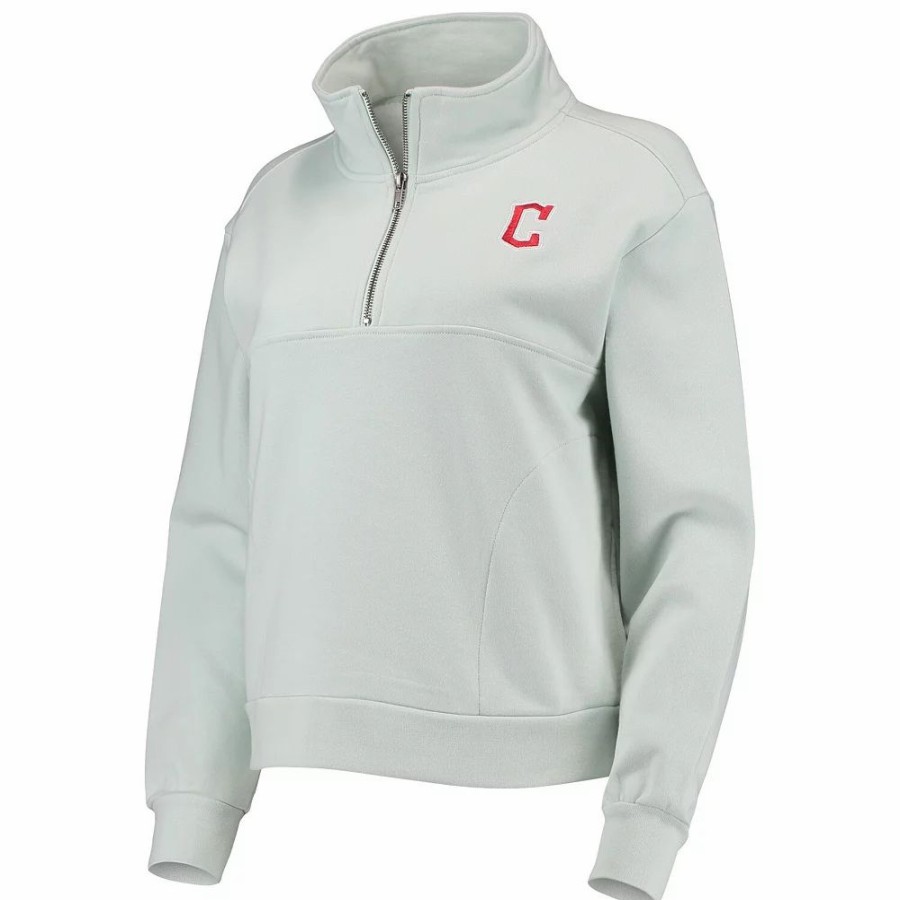 Clothing * | Women'S The Wild Collective Light Blue Cleveland Guardians Two-Hit Quarter-Zip Pullover Top