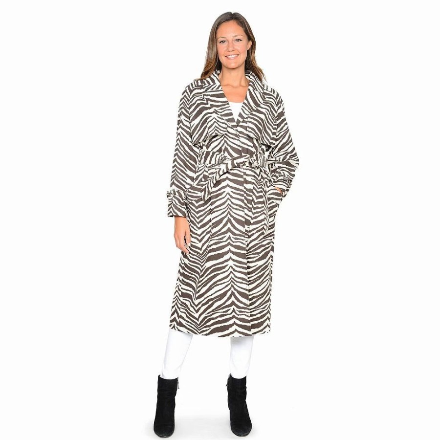 Clothing * | Women'S Fleet Street Zebra-Print Long Trench Coat