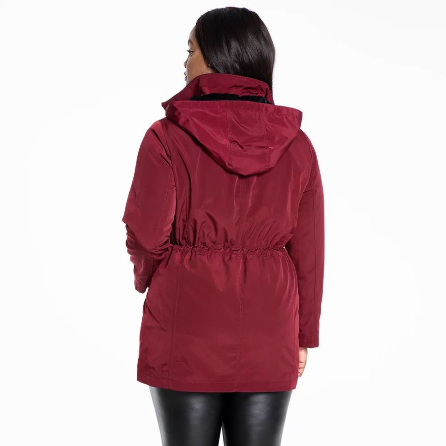 Clothing * | Plus Size Fleet Street Hooded Faux-Silk Anorak Jacket Merlot