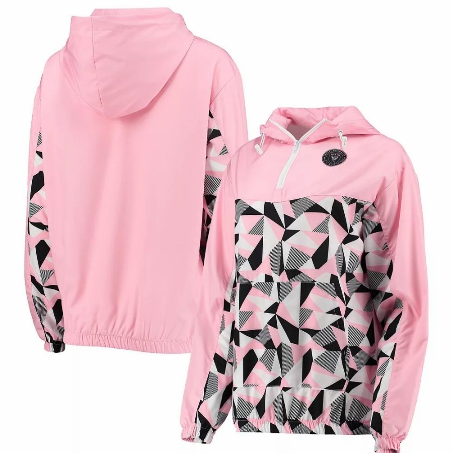 Clothing * | Women'S Zoozatz Pink Inter Miami Cf Swishy Anorak Quarter-Zip Jacket