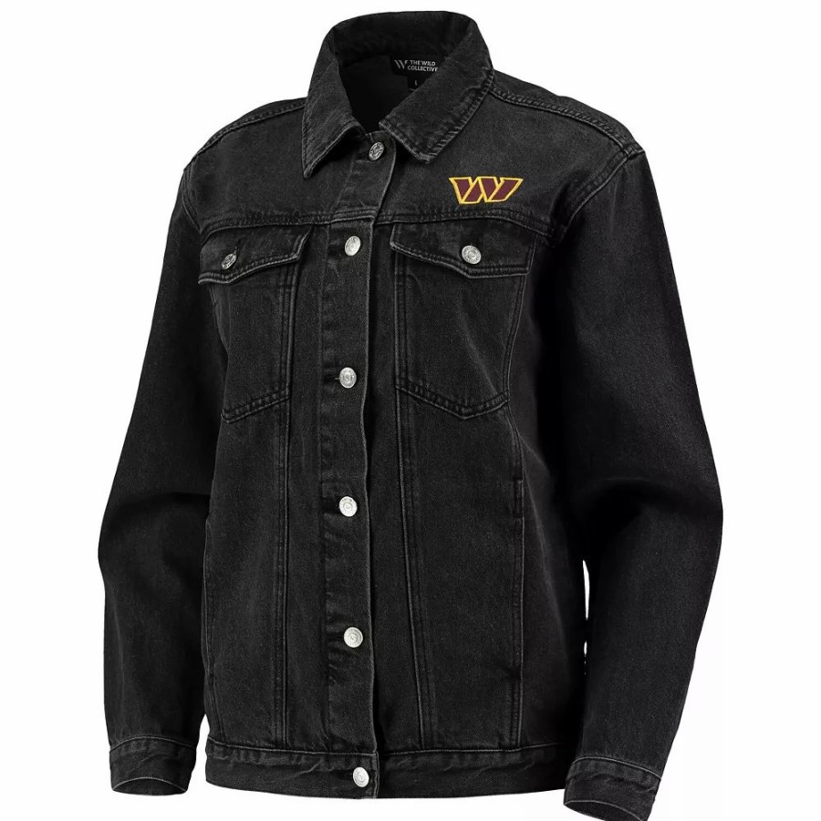 Clothing * | Women'S The Wild Collective Black Washington Commanders Button-Up Denim Jacket