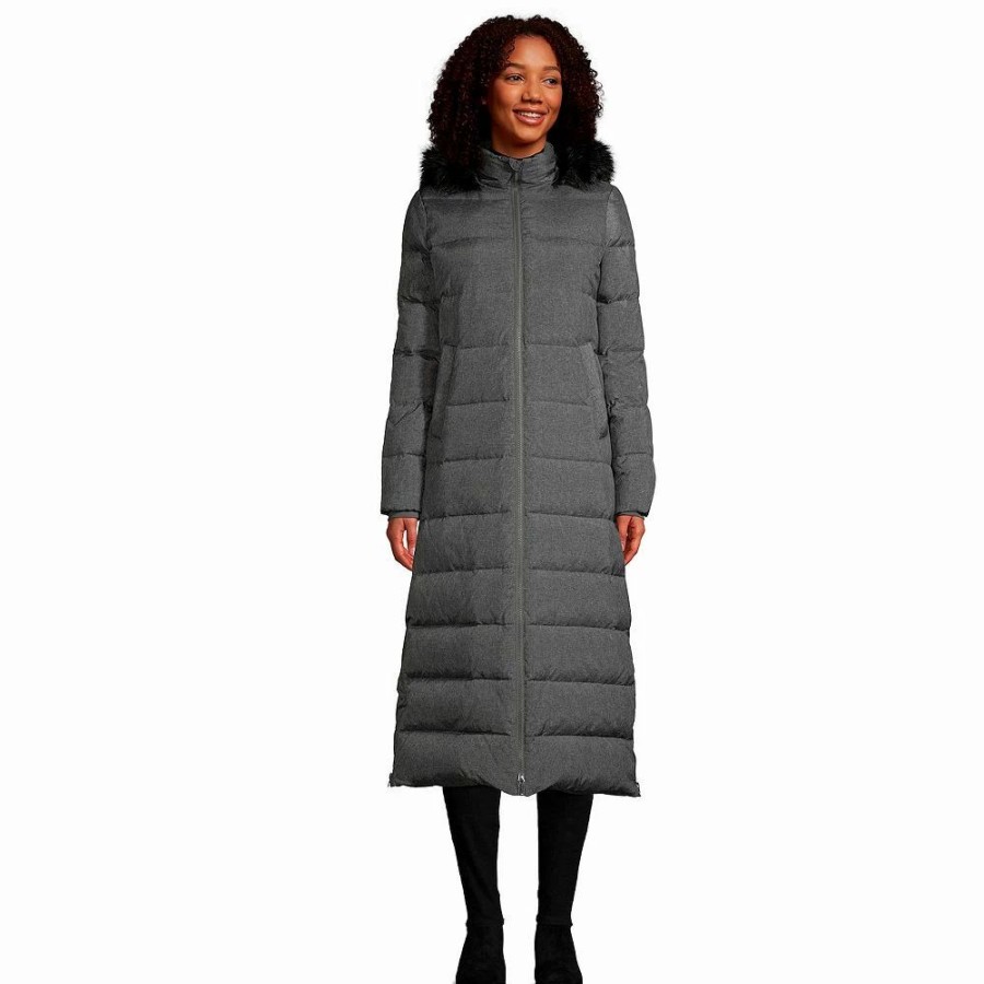 Clothing * | Petite Lands' End Faux-Fur Hood Quilted Long Down Winter Coat