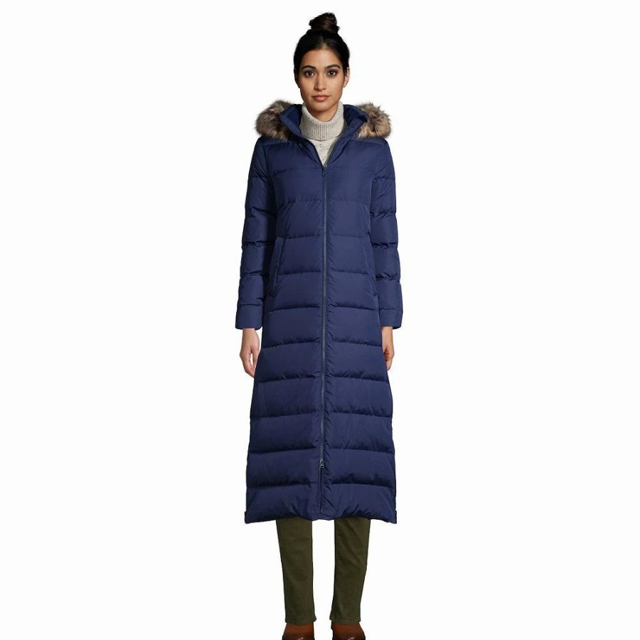 Clothing * | Petite Lands' End Faux-Fur Hood Quilted Long Down Winter Coat