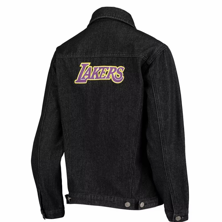 Clothing * | Women'S The Wild Collective Black Los Angeles Lakers Patch Denim Button-Up Jacket