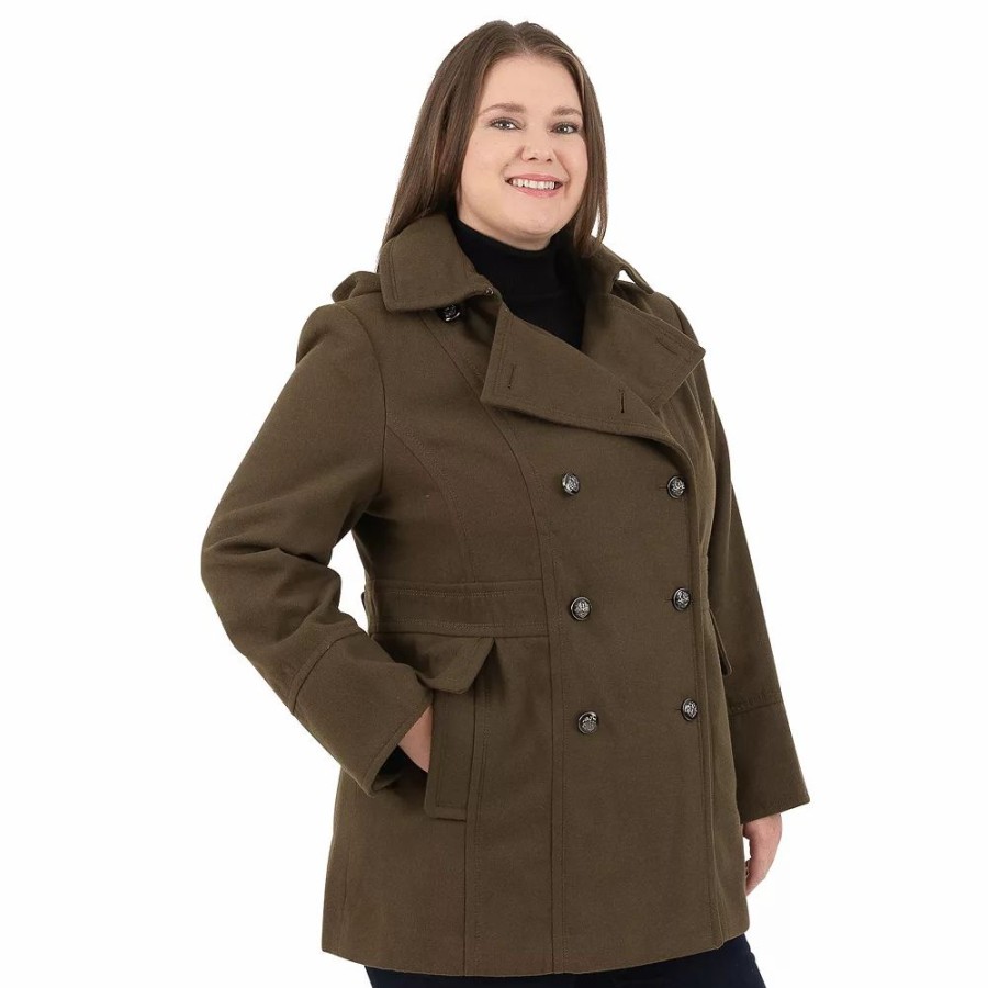 Clothing * | Plus Size Fleet Street Hooded Wool-Blend Peacoat