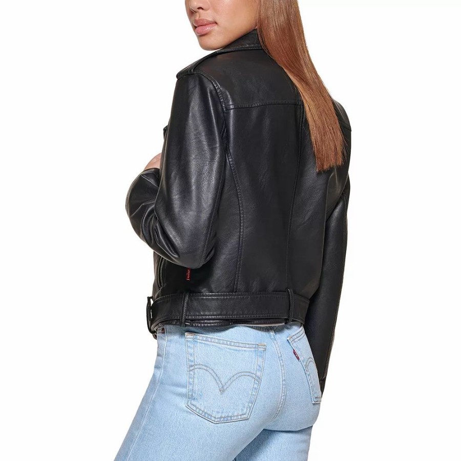 Clothing * | Women'S Levi'S Belted Faux Leather Motorcycle Jacket Black