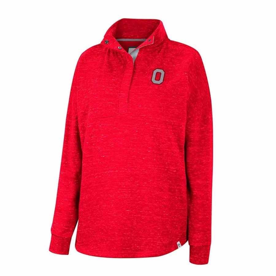 Clothing * | Women'S Colosseum Scarlet Ohio State Buckeyes Natalie Speckled Quarter-Snap Top