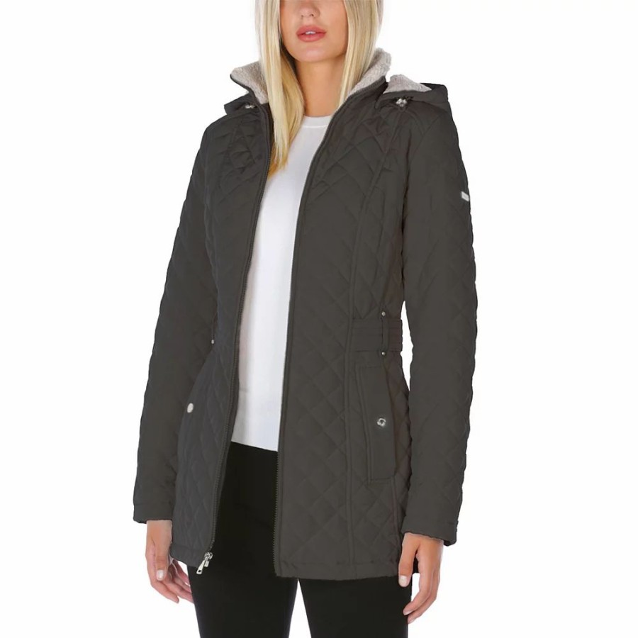 Clothing * | Women'S Halitech Faux-Fur Hooded Quilted Jacket Grey