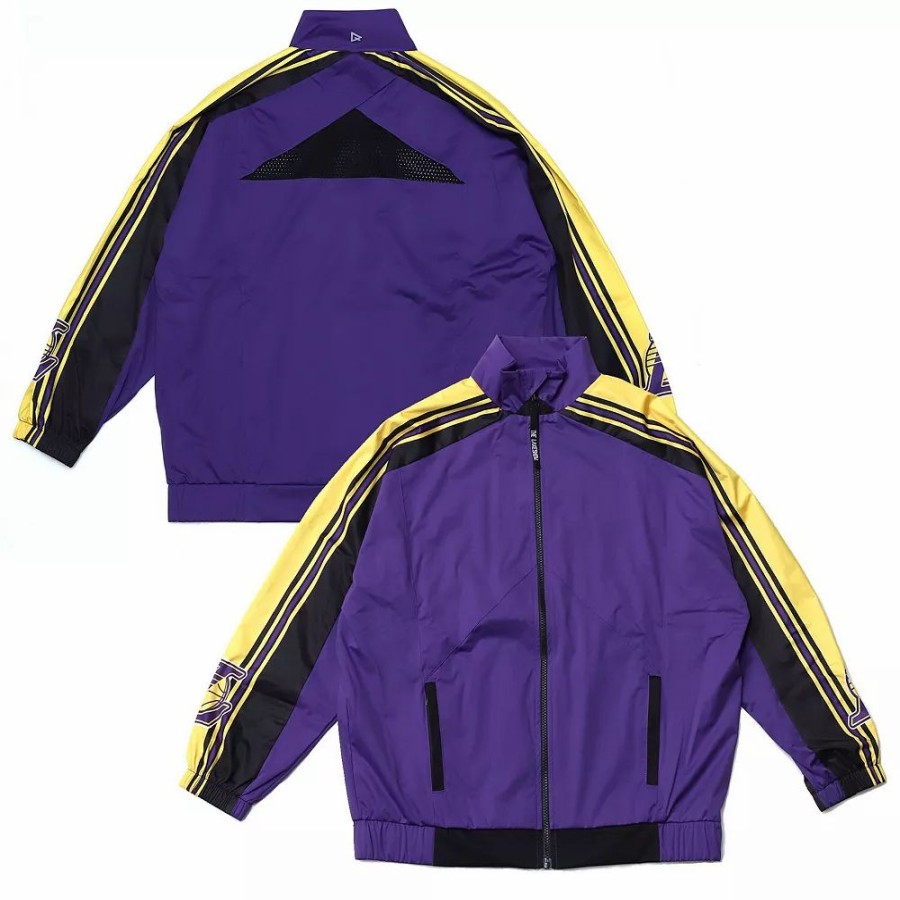 Clothing * | Women'S Qore Purple Los Angeles Lakers Throwback Team Full-Zip Windbreaker Jacket