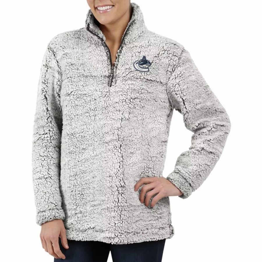 Clothing * | Women'S G-Iii 4Her By Carl Banks Gray Vancouver Canucks Sherpa Quarter-Zip Jacket