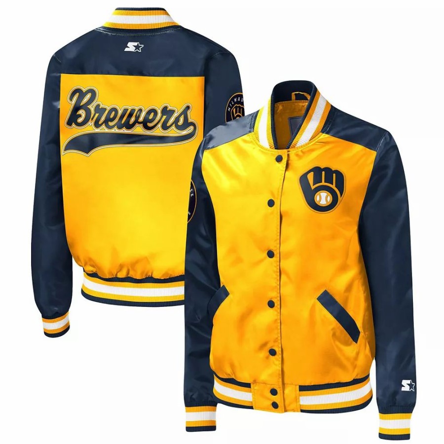 Clothing * | Women'S Starter Gold Milwaukee Brewers The Legend Full-Snap Jacket