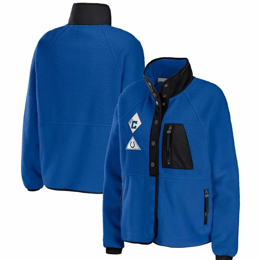 Clothing * | Women'S Wear By Erin Andrews Royal Indianapolis Colts Polar Fleece Raglan Full-Snap Jacket