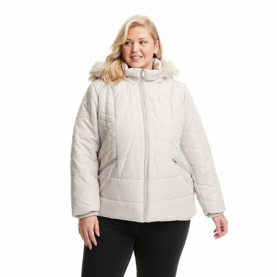 Clothing * | Plus Size D.E.T.A.I.L.S Faux-Fur Hood Quilted Jacket