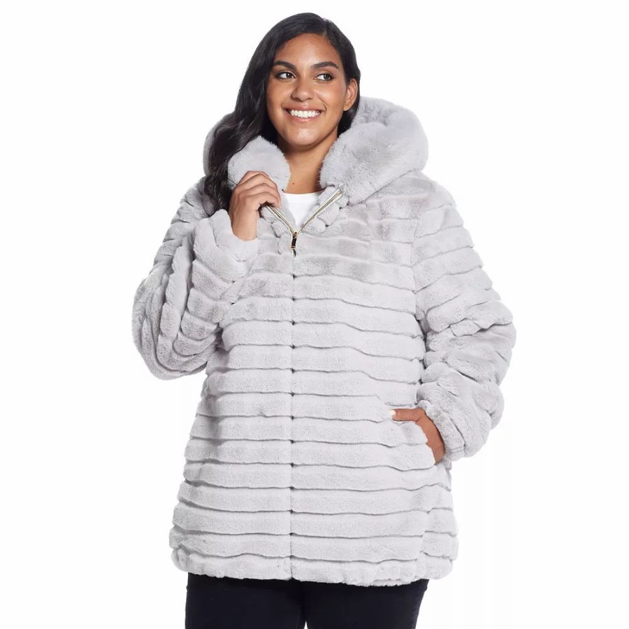 Clothing * | Plus Size Gallery Hooded Faux-Fur Jacket