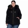 Clothing * | Plus Size Nine West Hooded Faux-Fur Trim Toggle Coat Black