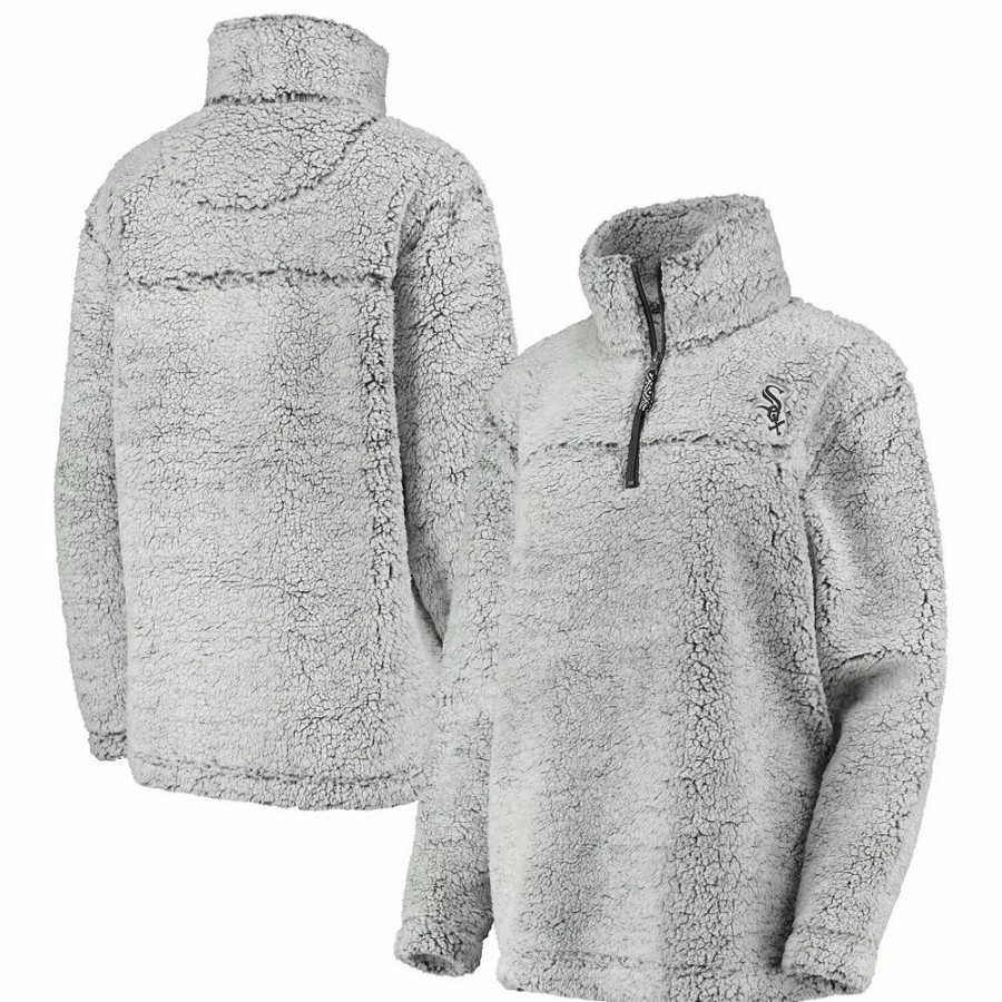 Clothing * | Women'S G-Iii 4Her By Carl Banks Gray Chicago White Sox Sherpa Quarter-Zip Pullover Jacket