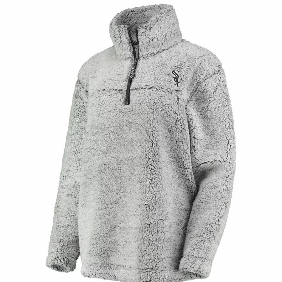 Clothing * | Women'S G-Iii 4Her By Carl Banks Gray Chicago White Sox Sherpa Quarter-Zip Pullover Jacket