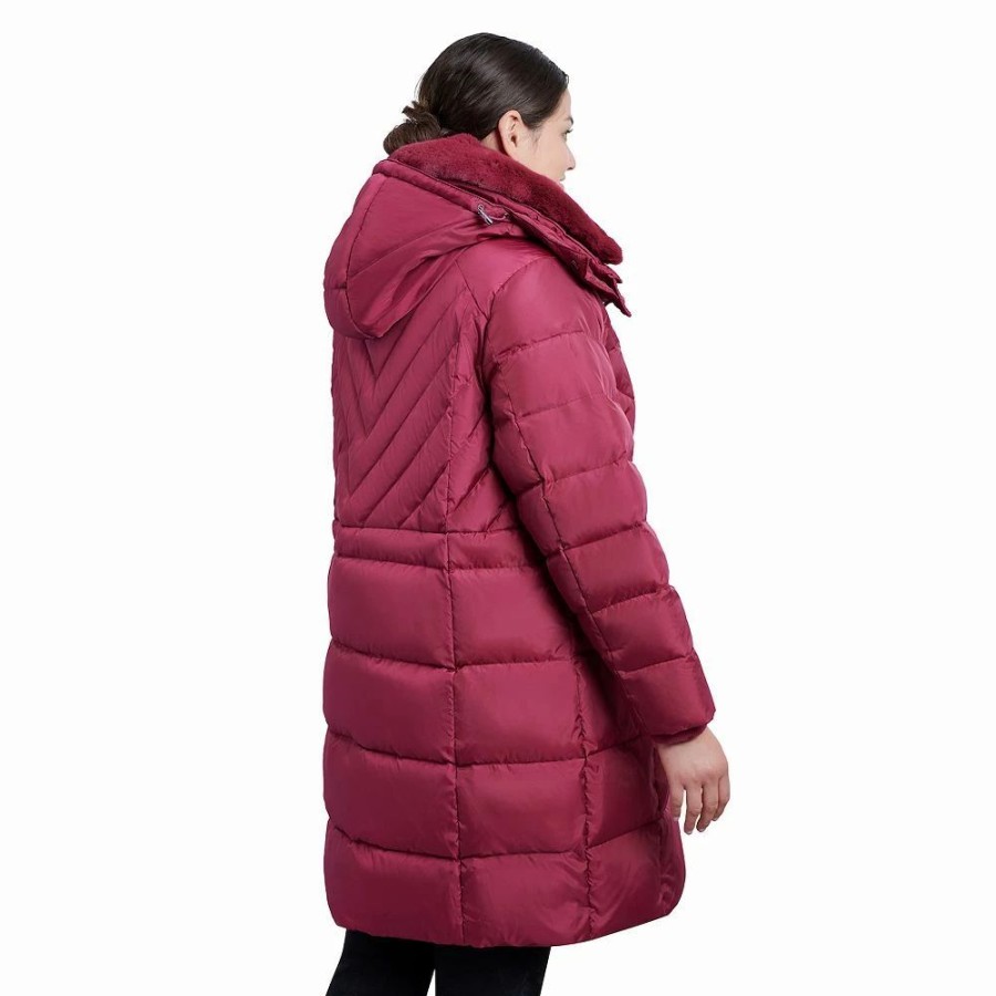 Clothing * | Plus Size London Fog Faux-Fur Collar Down Puffer Jacket Rhubarb