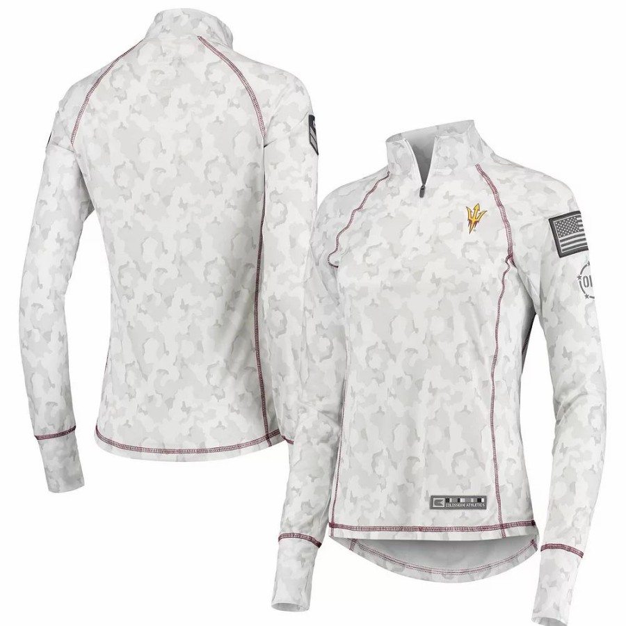 Clothing * | Women'S Colosseum White Arizona State Sun Devils Oht Military Appreciation Officer Arctic Camo 1/4-Zip Jacket