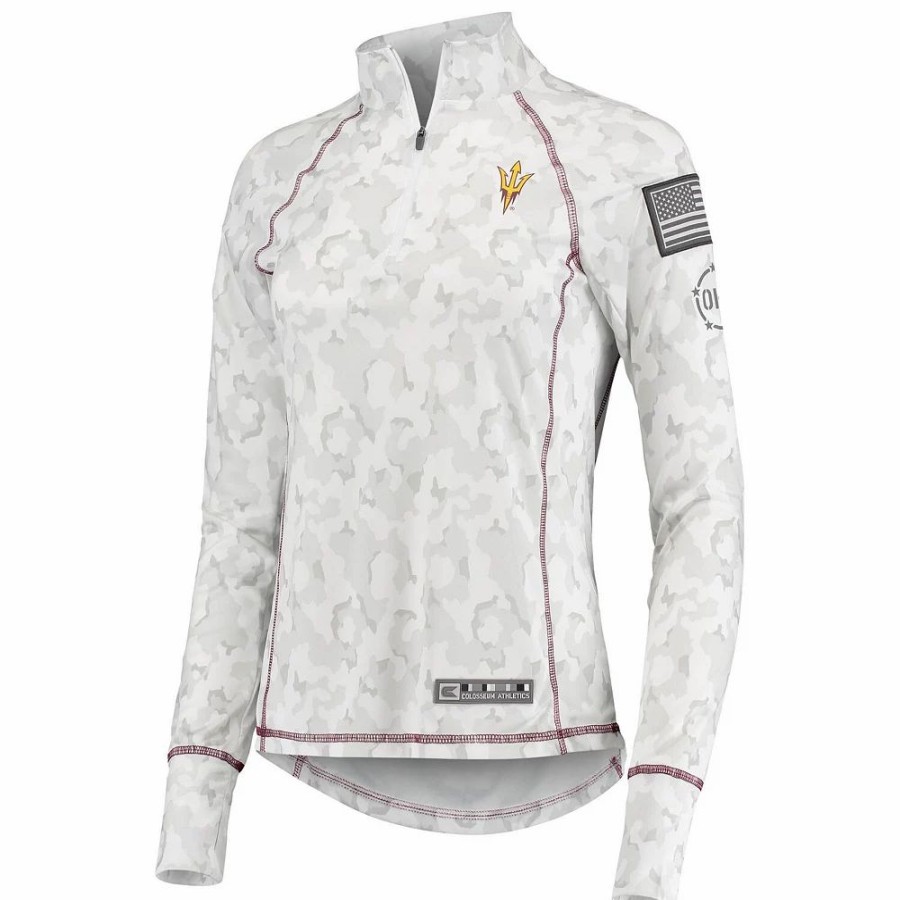 Clothing * | Women'S Colosseum White Arizona State Sun Devils Oht Military Appreciation Officer Arctic Camo 1/4-Zip Jacket