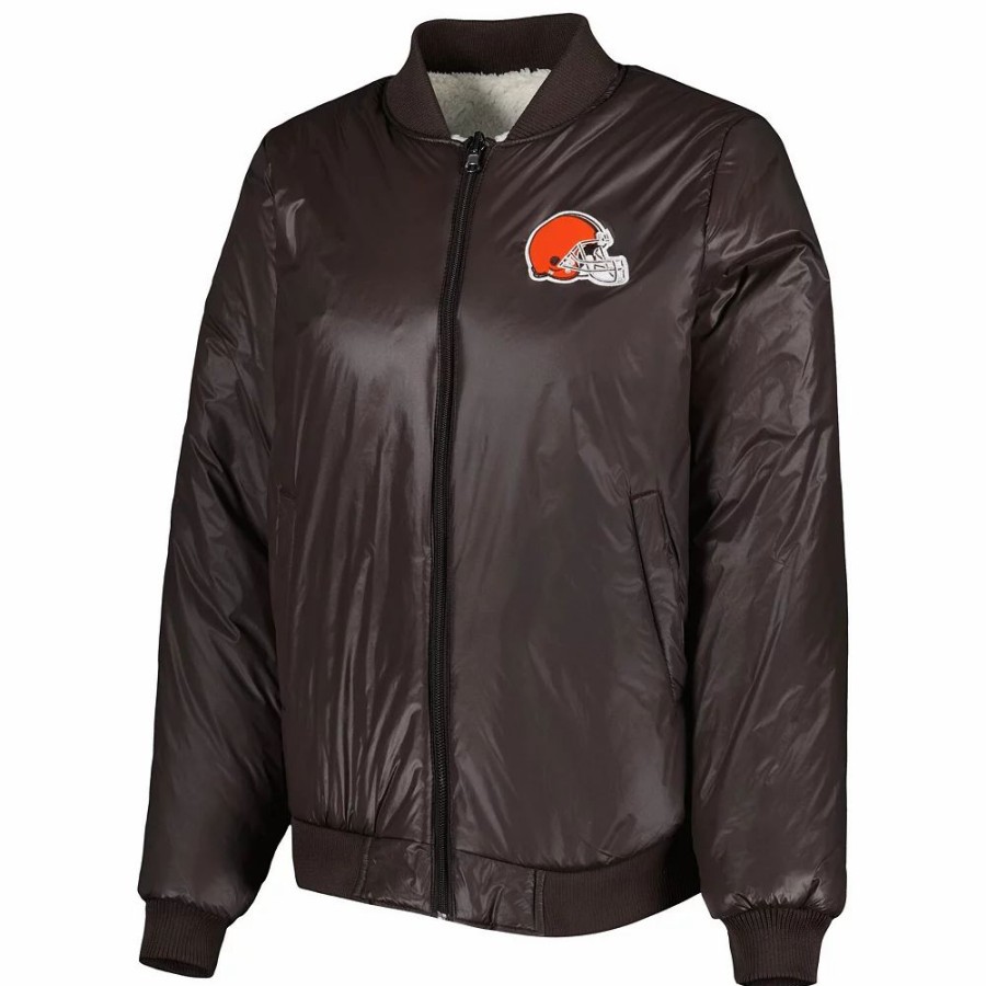 Clothing * | Women'S G-Iii 4Her By Carl Banks Oatmeal/Brown Cleveland Browns Switchback Reversible Full-Zip Jacket