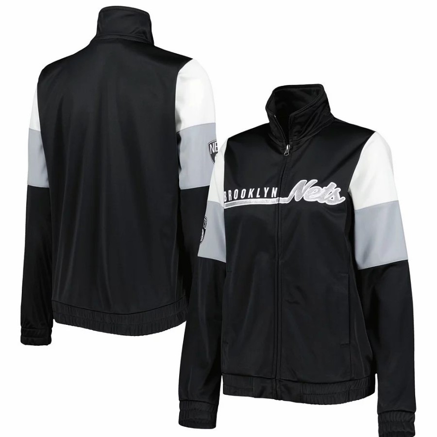 Clothing * | Women'S G-Iii 4Her By Carl Banks Black Brooklyn Nets Change Up Full-Zip Track Jacket