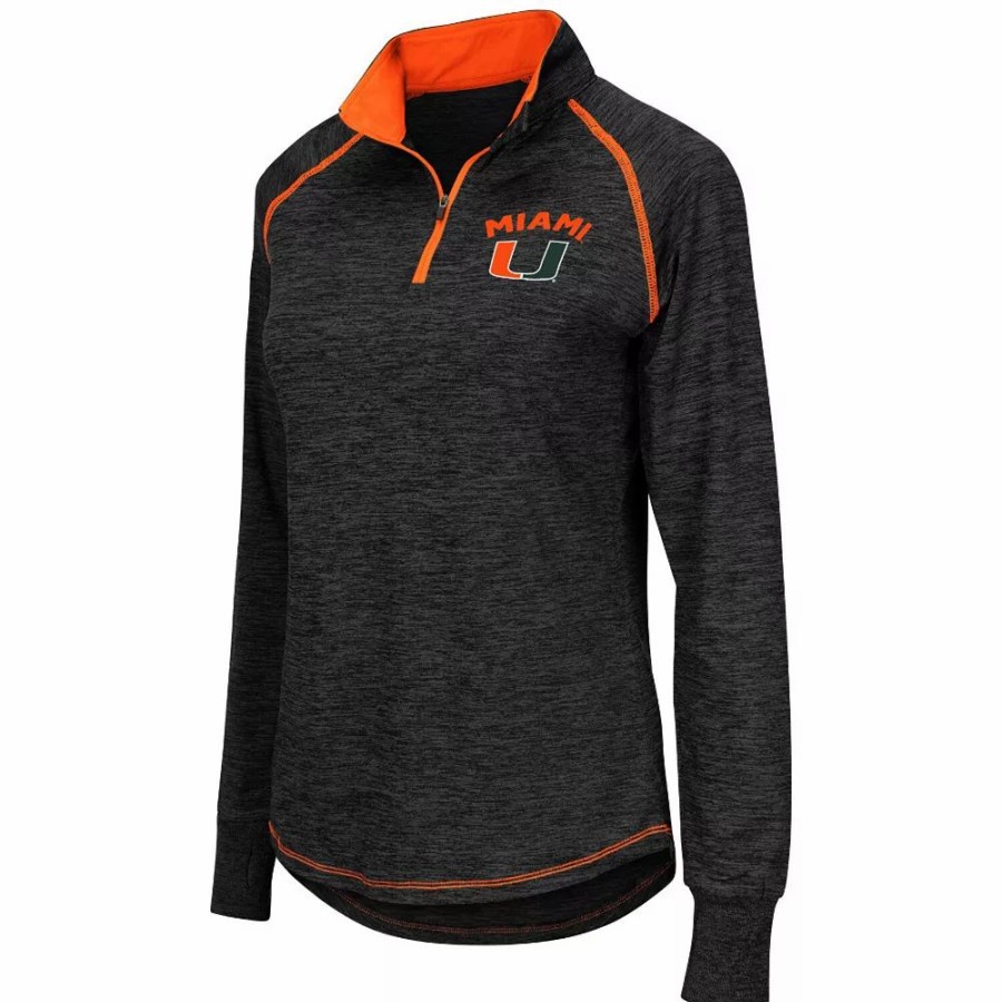 Clothing * | Women'S Colosseum Black Miami Hurricanes Bikram 1/4 Zip Long Sleeve Jacket