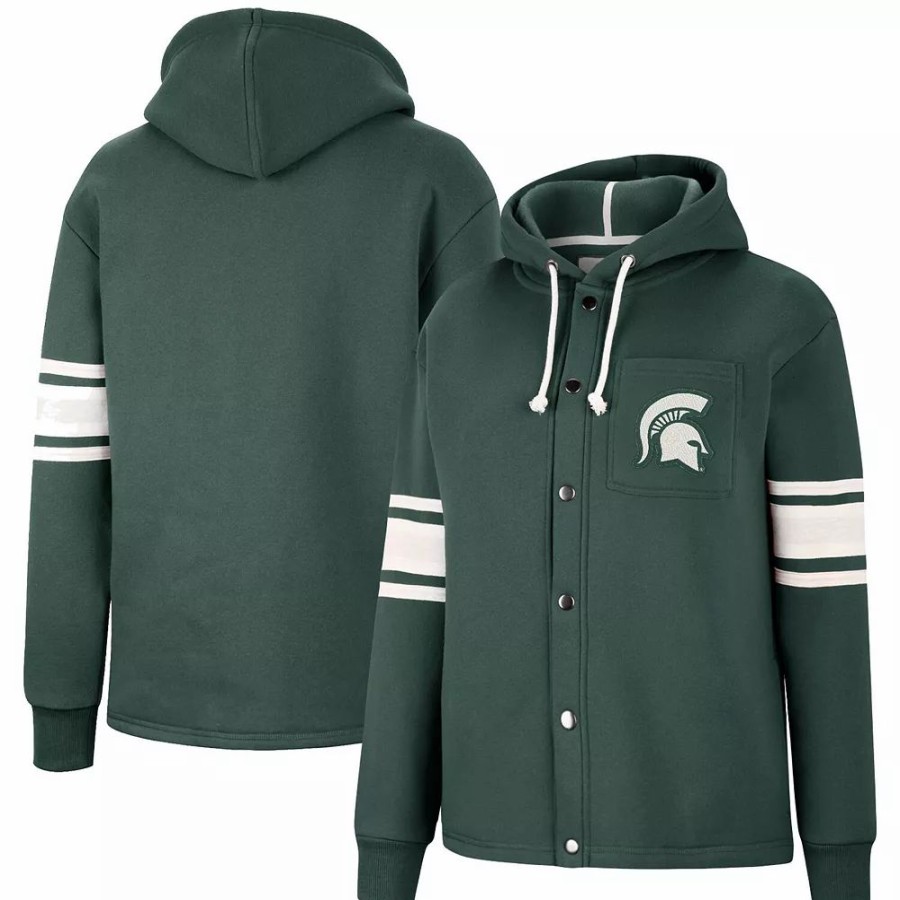 Clothing * | Women'S Colosseum Green Michigan State Spartans Mia Striped Full-Snap Hoodie Jacket