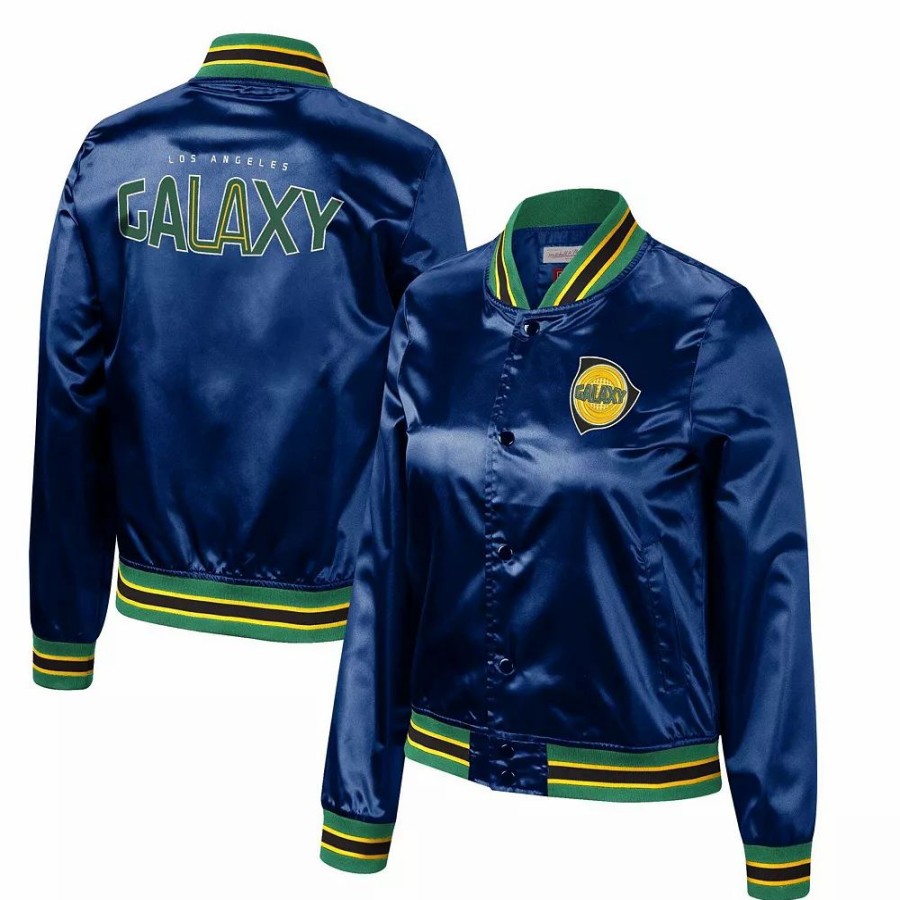 Clothing * | Women'S Mitchell & Ness Navy La Galaxy Since '96 Satin Full-Snap Jacket