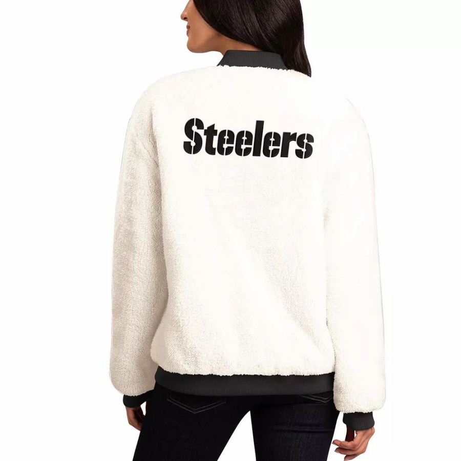 Clothing * | Women'S G-Iii 4Her By Carl Banks Oatmeal/Black Pittsburgh Steelers Switchback Reversible Full-Zip Jacket