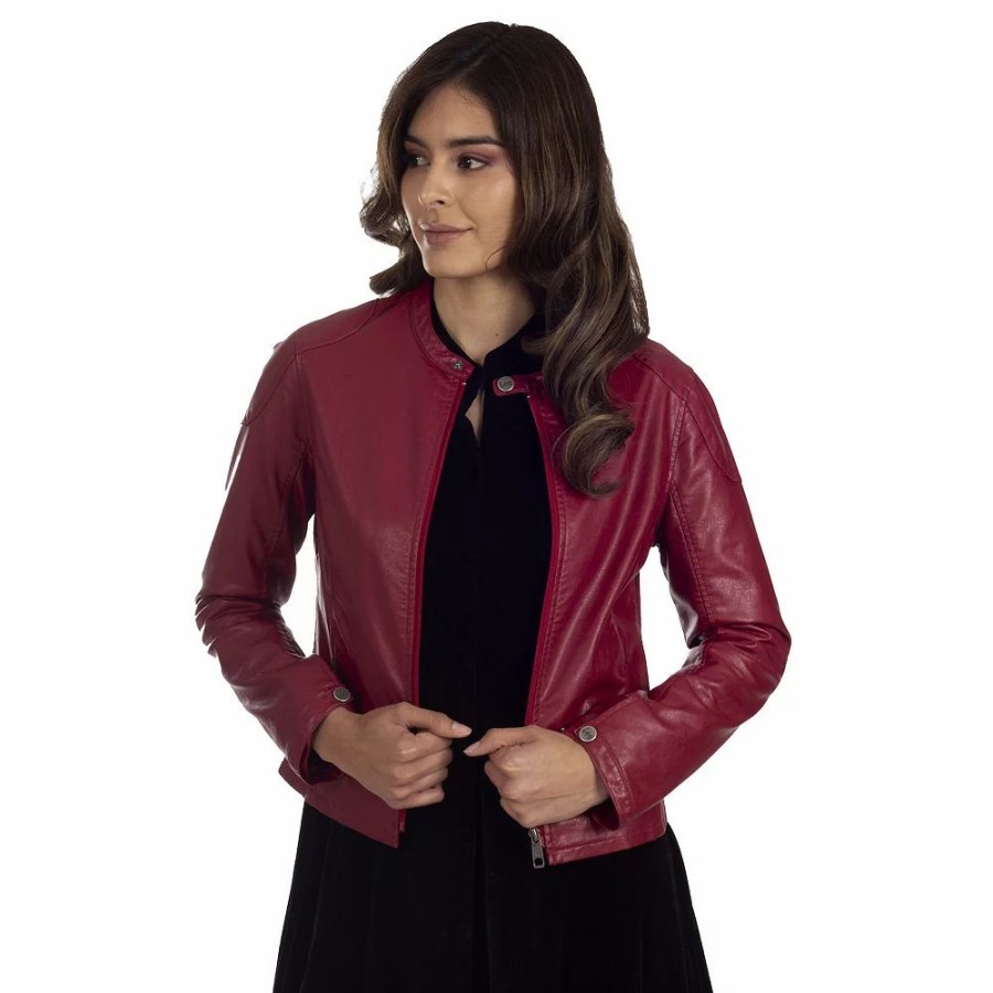 Clothing * | Women'S Lee Cafe Racer Faux-Leather Jacket Red