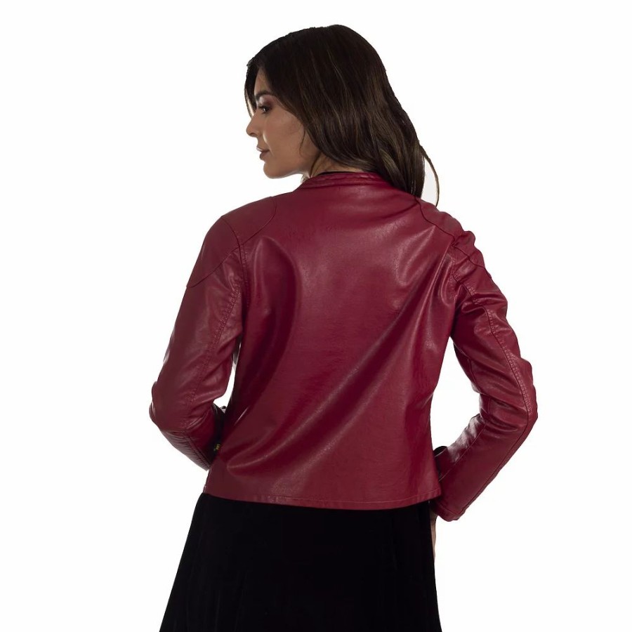 Clothing * | Women'S Lee Cafe Racer Faux-Leather Jacket Red