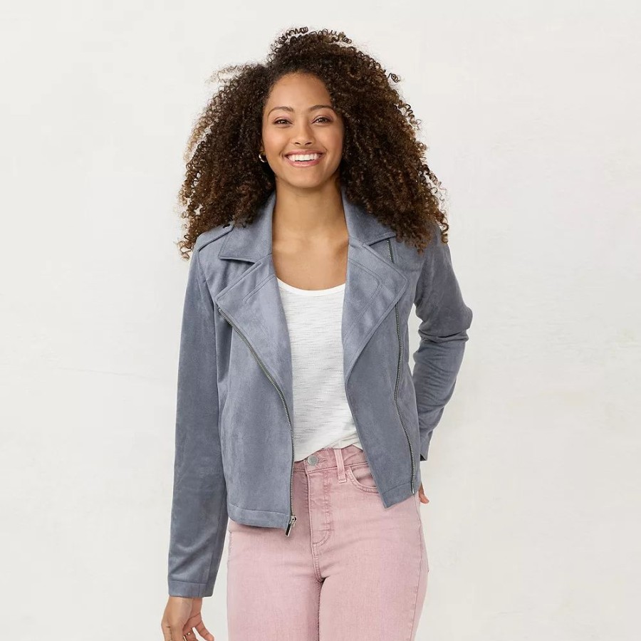 Clothing * | Women'S Lc Lauren Conrad Suede Moto Jacket