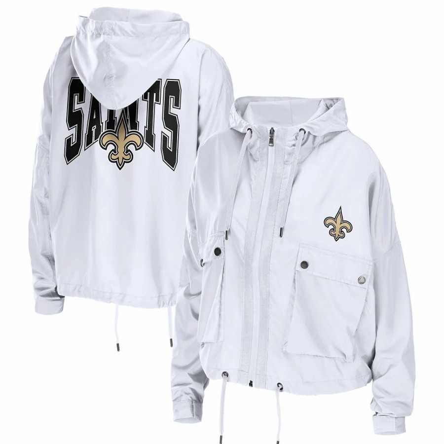 Clothing * | Women'S Wear By Erin Andrews White New Orleans Saints Logo Full-Zip Hoodie