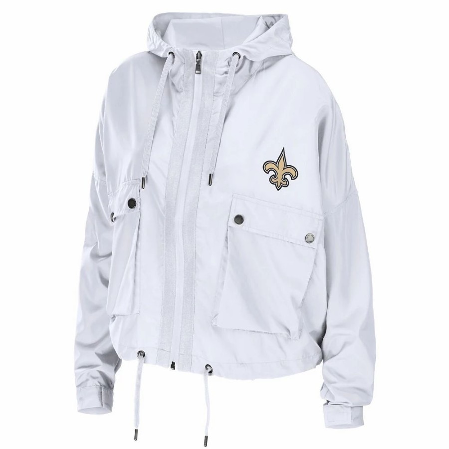 Clothing * | Women'S Wear By Erin Andrews White New Orleans Saints Logo Full-Zip Hoodie