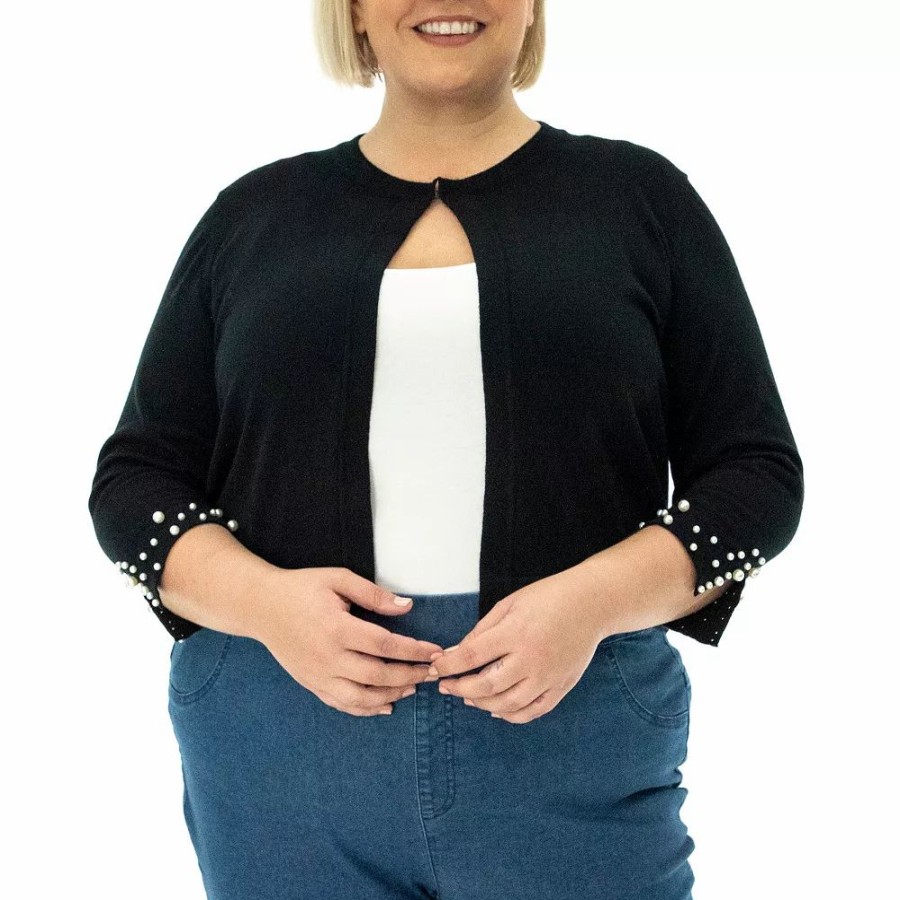 Clothing * | Plus Size Nina Leonard Simulated Pearl Sleeve Bolero